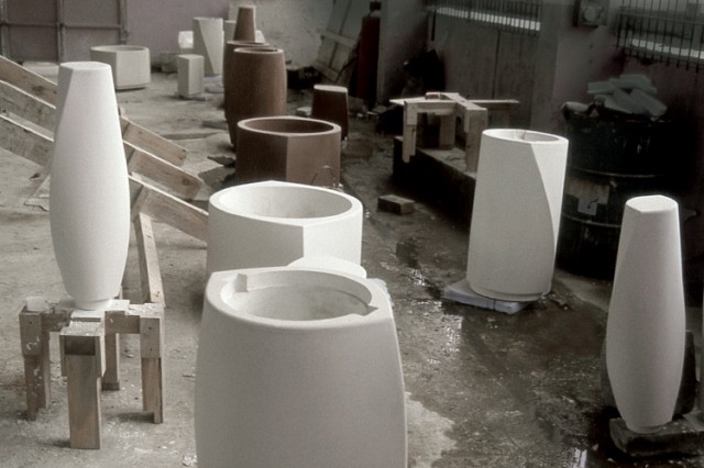 D-Form precast stone street furniture during production