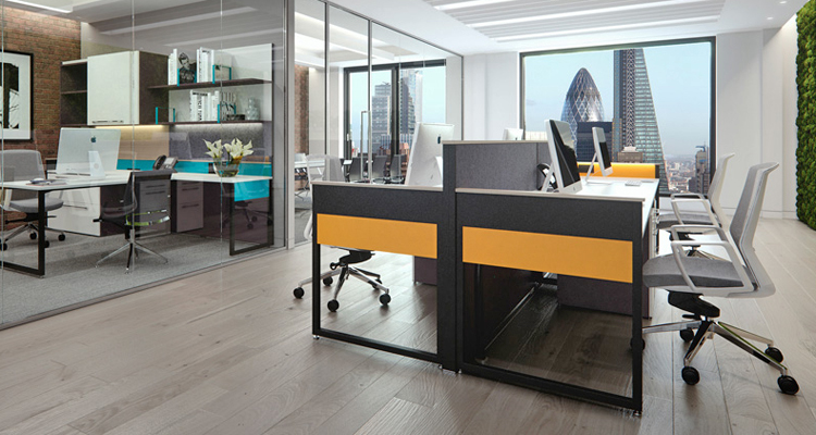 Office landscape created with the Piet desking and work walls