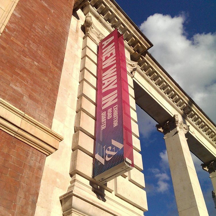 Praxis Manifest exterior banner at the V&A